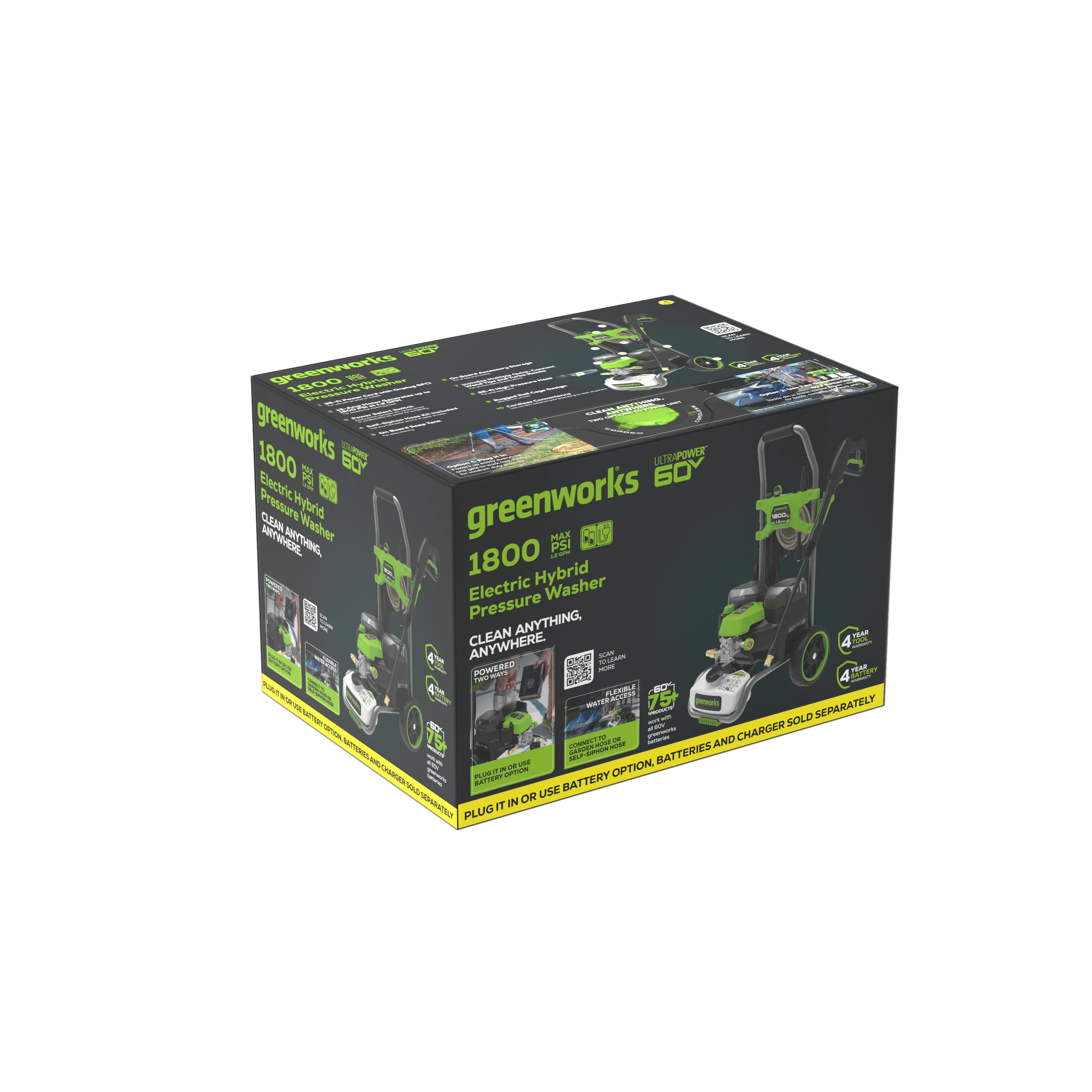Greenworks Hybrid 60V 1800 PSI at 1.2 GPM Electric Cold Water Pressure Washer 5109402T