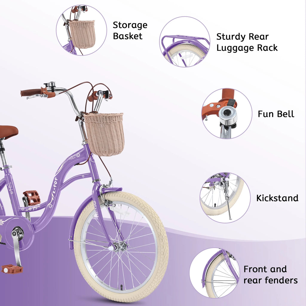 Bstjewey 20 in Girls Bike with Basket, Kids Bicycle for Ages 7 - 13