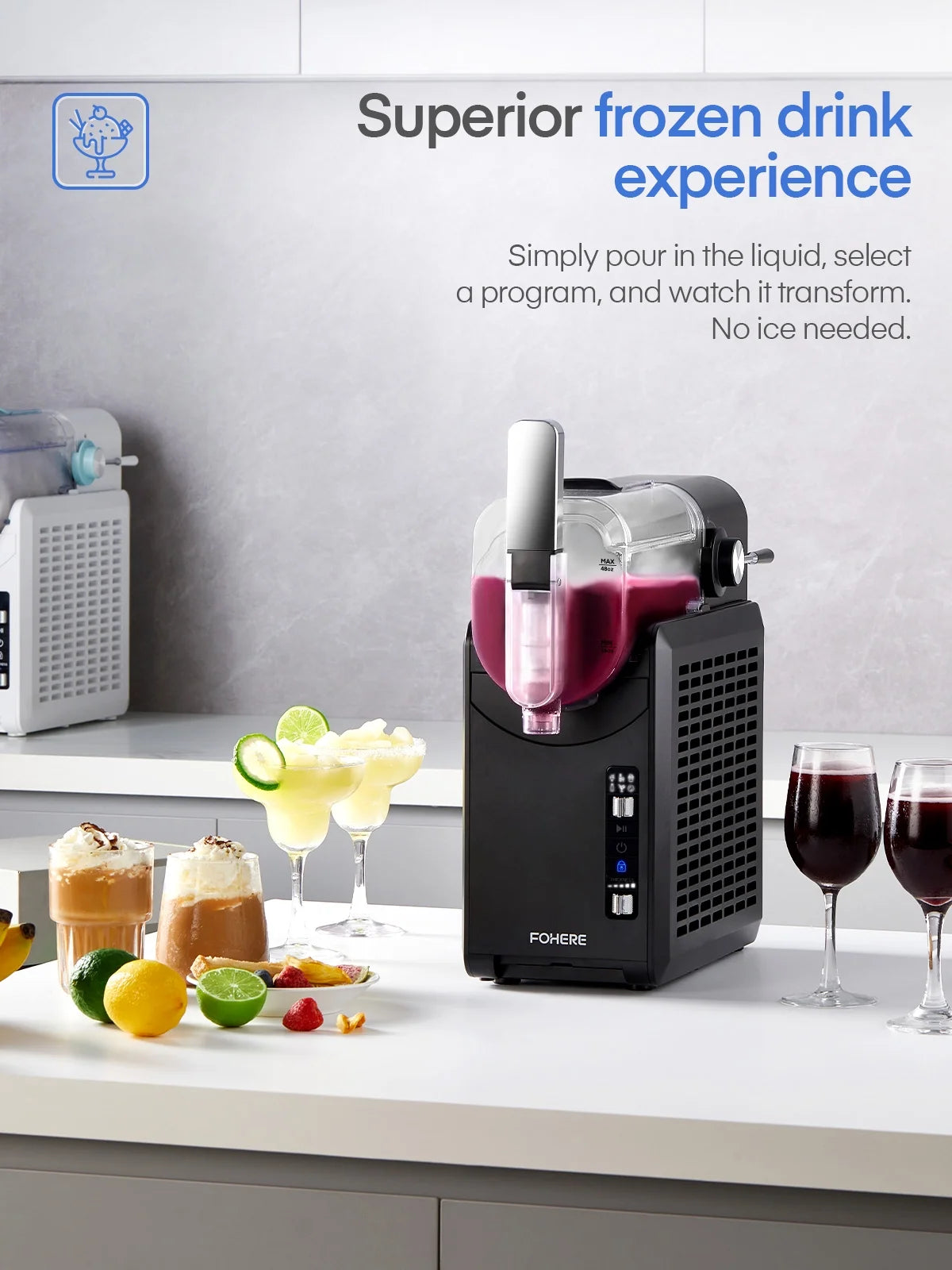 5 - in - 1 Slushie Machine, No Ice Needed, 15 Min Slushy Machine for Home with Self - Cleaning, Professional Frozen Drink Maker, 5 Preset Programs, Frozen Margaritas, Frapps, Milkshakes, and More, FOHERE