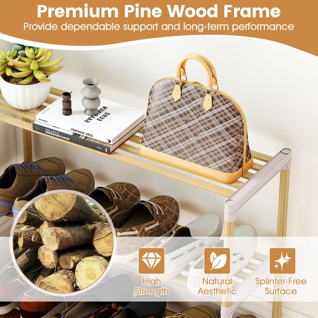 Tangkula 3-Tier Solid Wood Shoe Rack