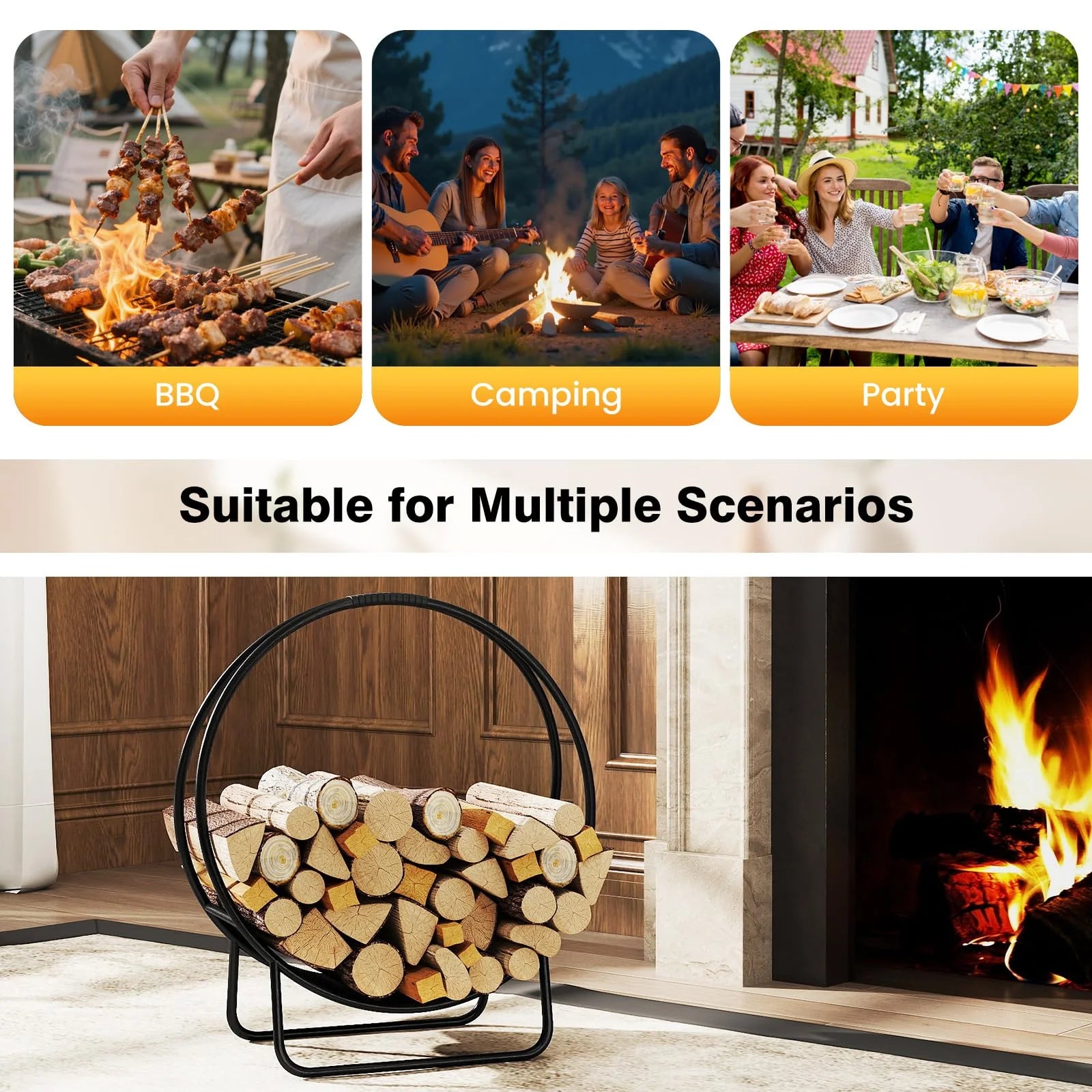 Tangkula 20" Round Heavy-duty Metal Curved Log Rack with U shaped Stand