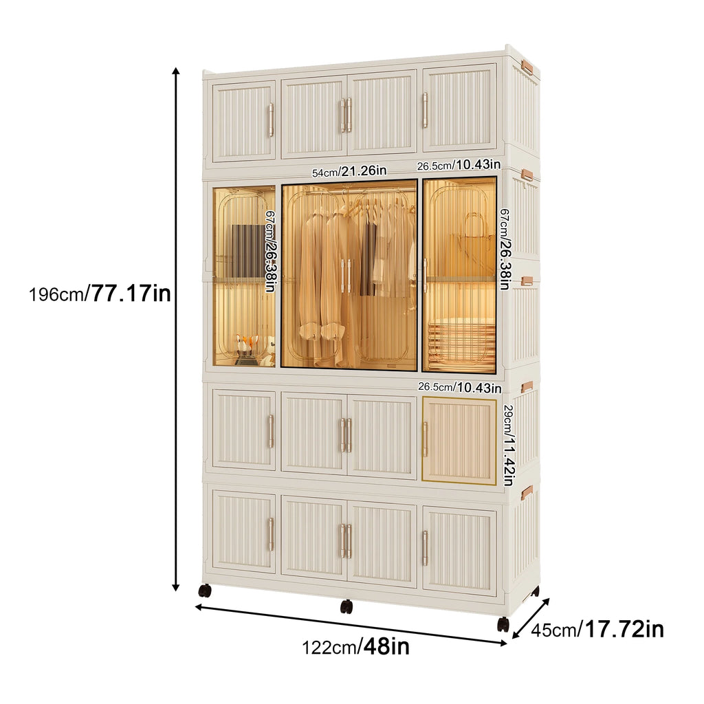 Montary Kids Portable Wardrobe W/ Magnetic Doors & Hanging Rod - 4 - Cube Plastic Storage Cabinet, Nursery/Bedroom