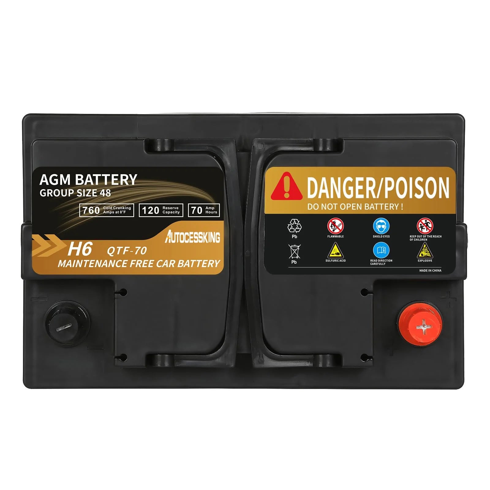 Autocessking Platinum AGM Battery, Group 47 Rechargeable Automotive Batteries for Car, 12V H5 680CCA 60ah 100RC