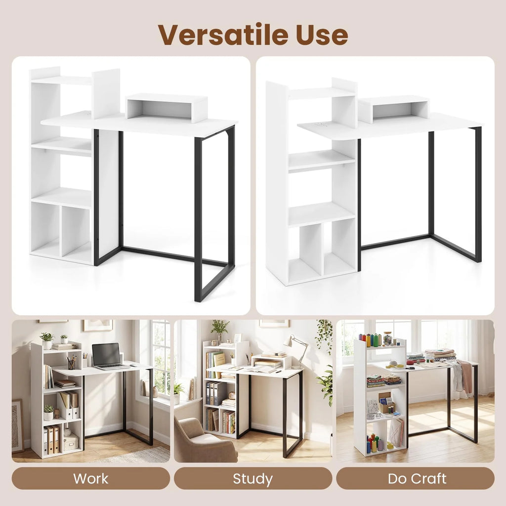 Tangkula 43.5" Study Desk with Ergonomic Monitor Stand & Storage Shelves