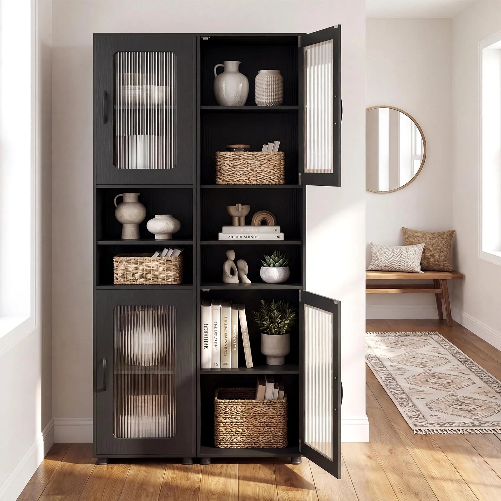 Tangkula 67” Tall Bathroom Cabinet Adjustable Open Shelf Space-Saving Modern Corner Tower