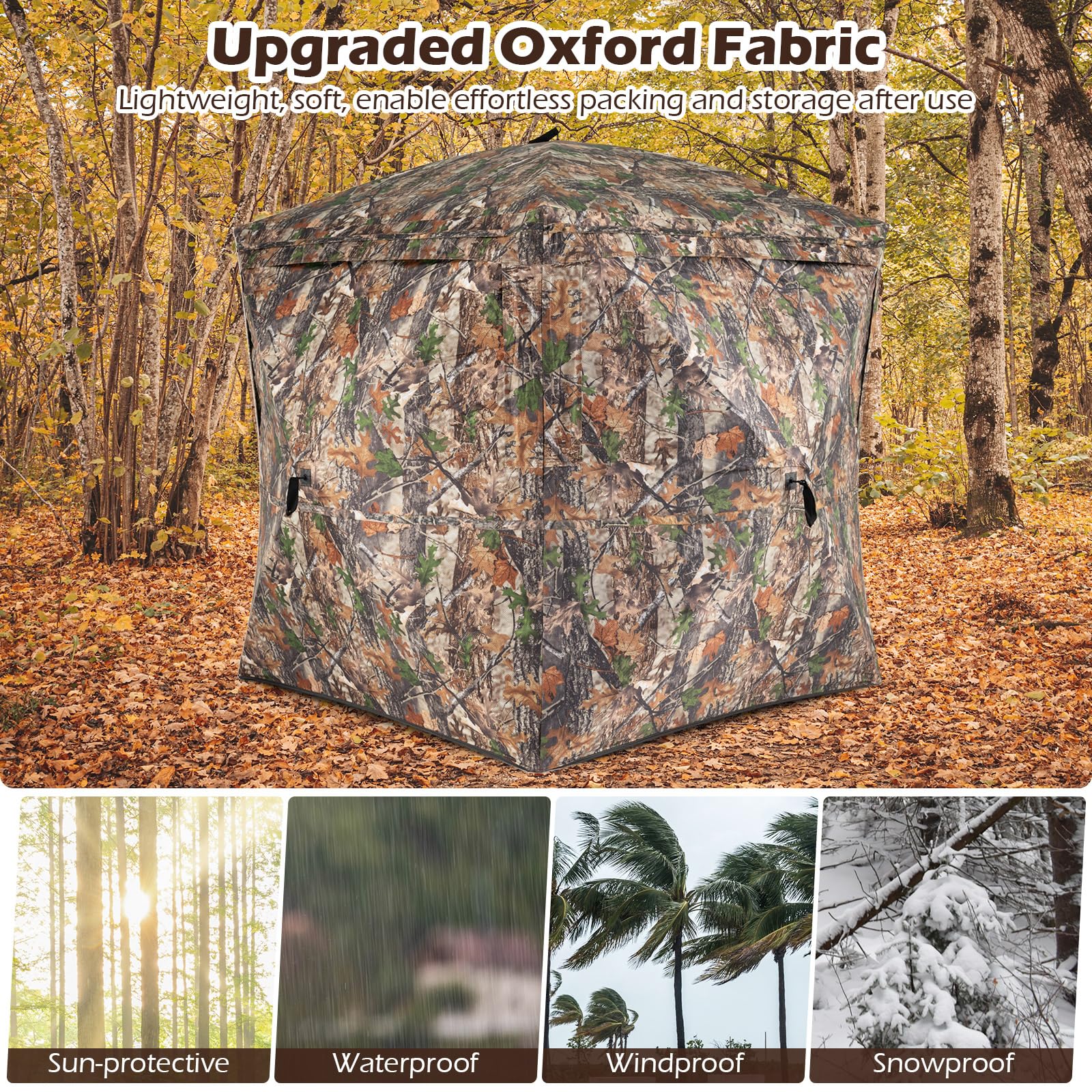 Tangkula 2-3 Person Pop-Up Deer Blind with Resilient Oxford Fabric & Silent Magnetic Door