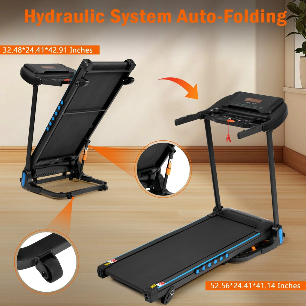 VLDTDRDI 500LBS 3.5HP Folding Treadmill with USB Charge Station,10Mph Electric Treadmil with Incline,Bluetooth Speaker,Device Holder and Pulse Sensor,Running Walking Exercise Machine