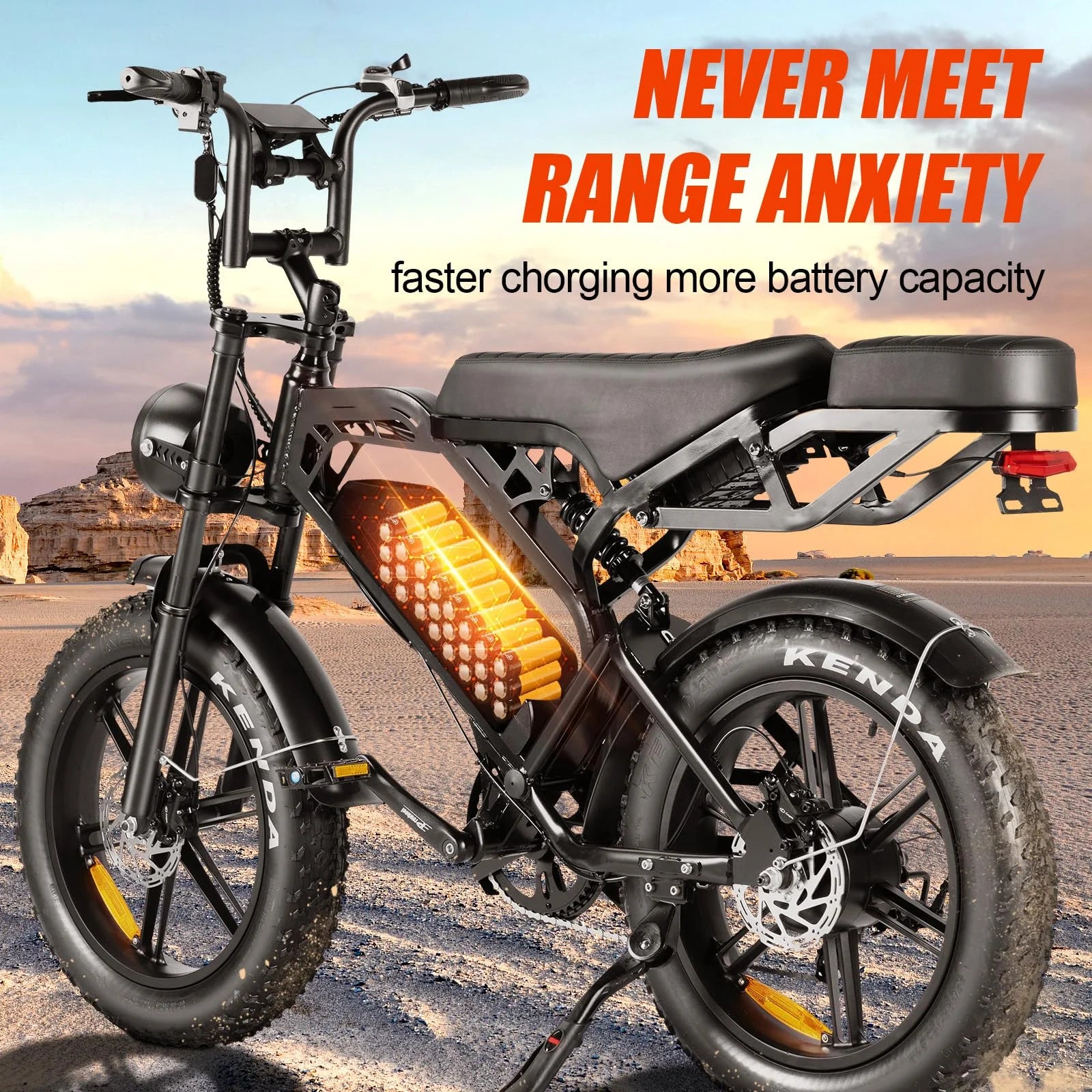 Tamobyke Electric Bike for Adults, Peak 1500W 28mph Mountain Ebike, 48V 15.6AH 20" Fat Tire Electric Bicycle Full Suspension UL2849