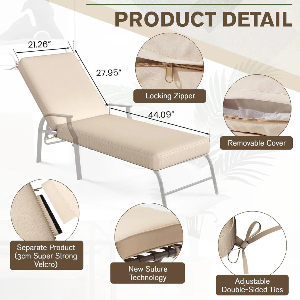 AECOJOY Chaise Lounge Cushions Outdoor Set of 2, 72x21x4 Inch Lounge Chair Cushion, Fade Resistant Patio Sun Lounger Replacement