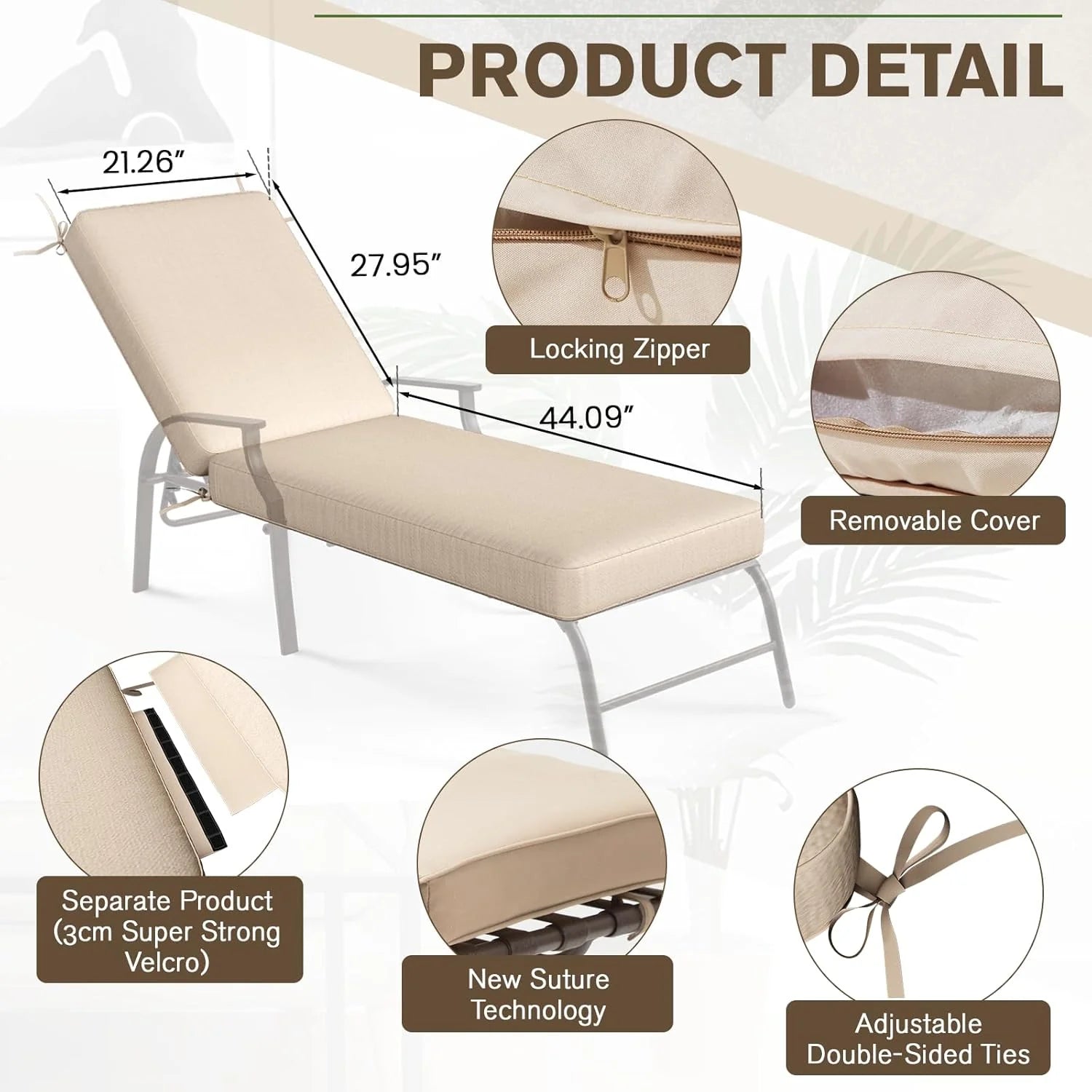 AECOJOY Chaise Lounge Cushions Outdoor Set of 2, 72x21x4 Inch Lounge Chair Cushion, Fade Resistant Patio Sun Lounger Replacement