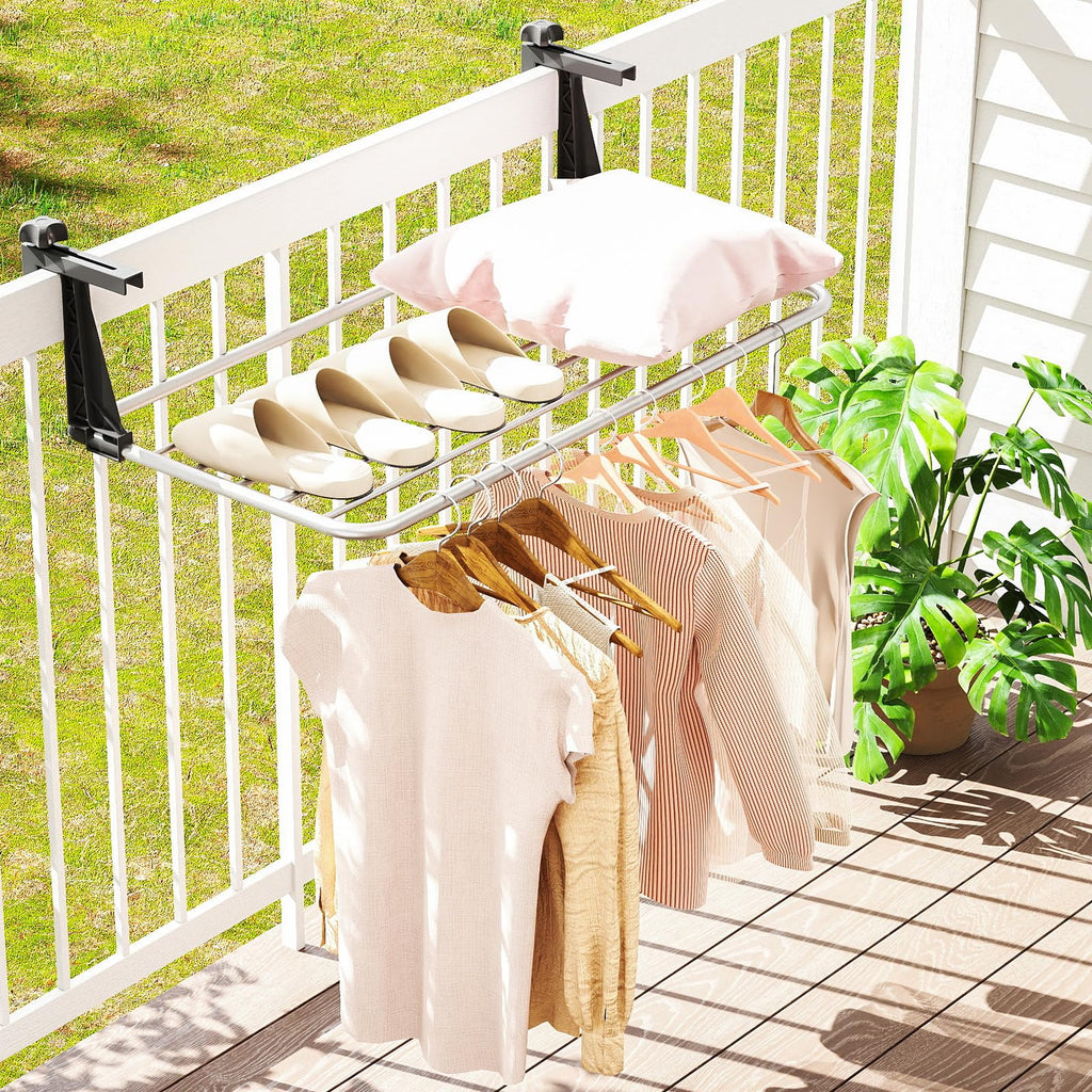 Tangkula Portable Clothes Drying Rack Aluminum Towel Rack with Adjustable and Foldable Brackets