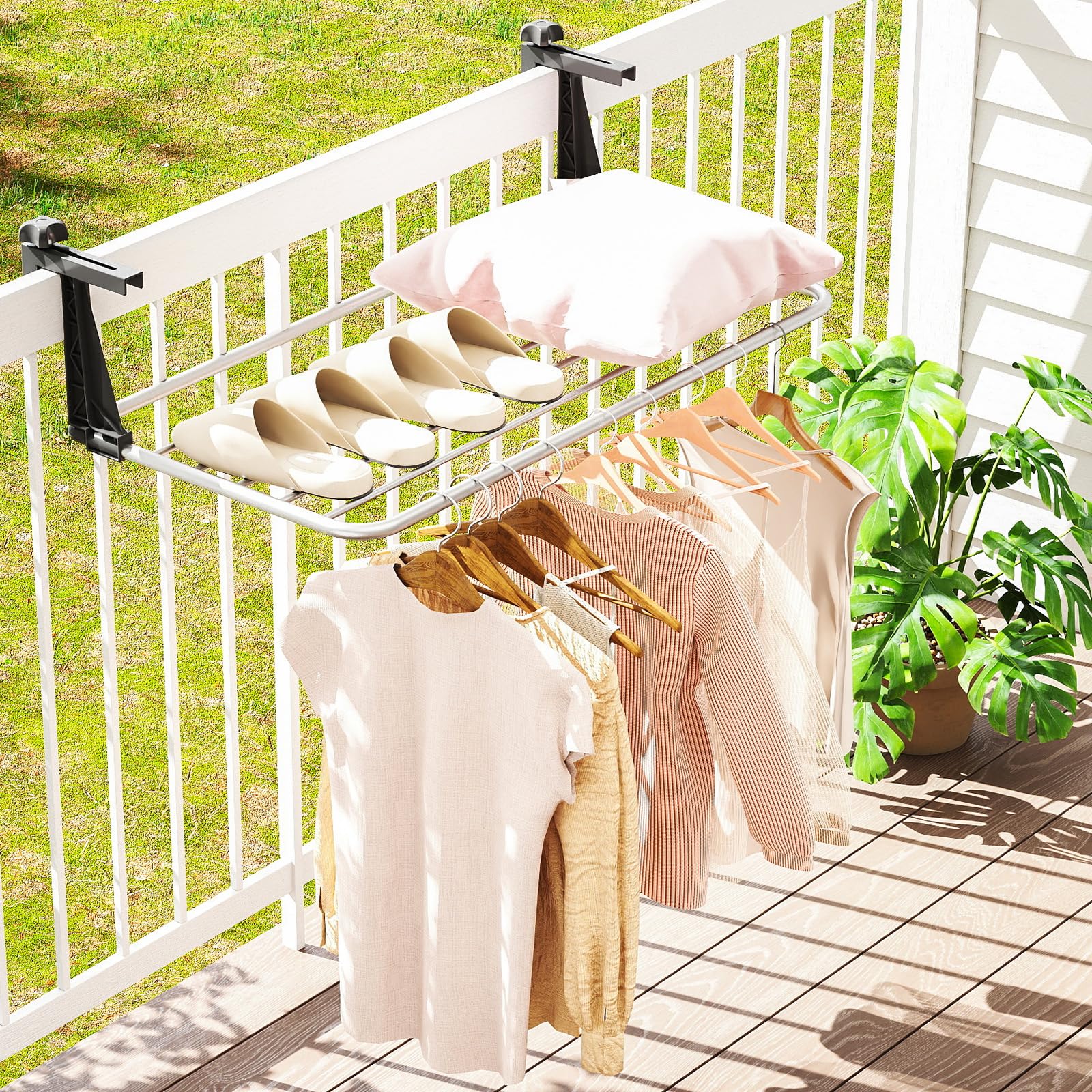 Tangkula Portable Clothes Drying Rack Aluminum Towel Rack with Adjustable and Foldable Brackets