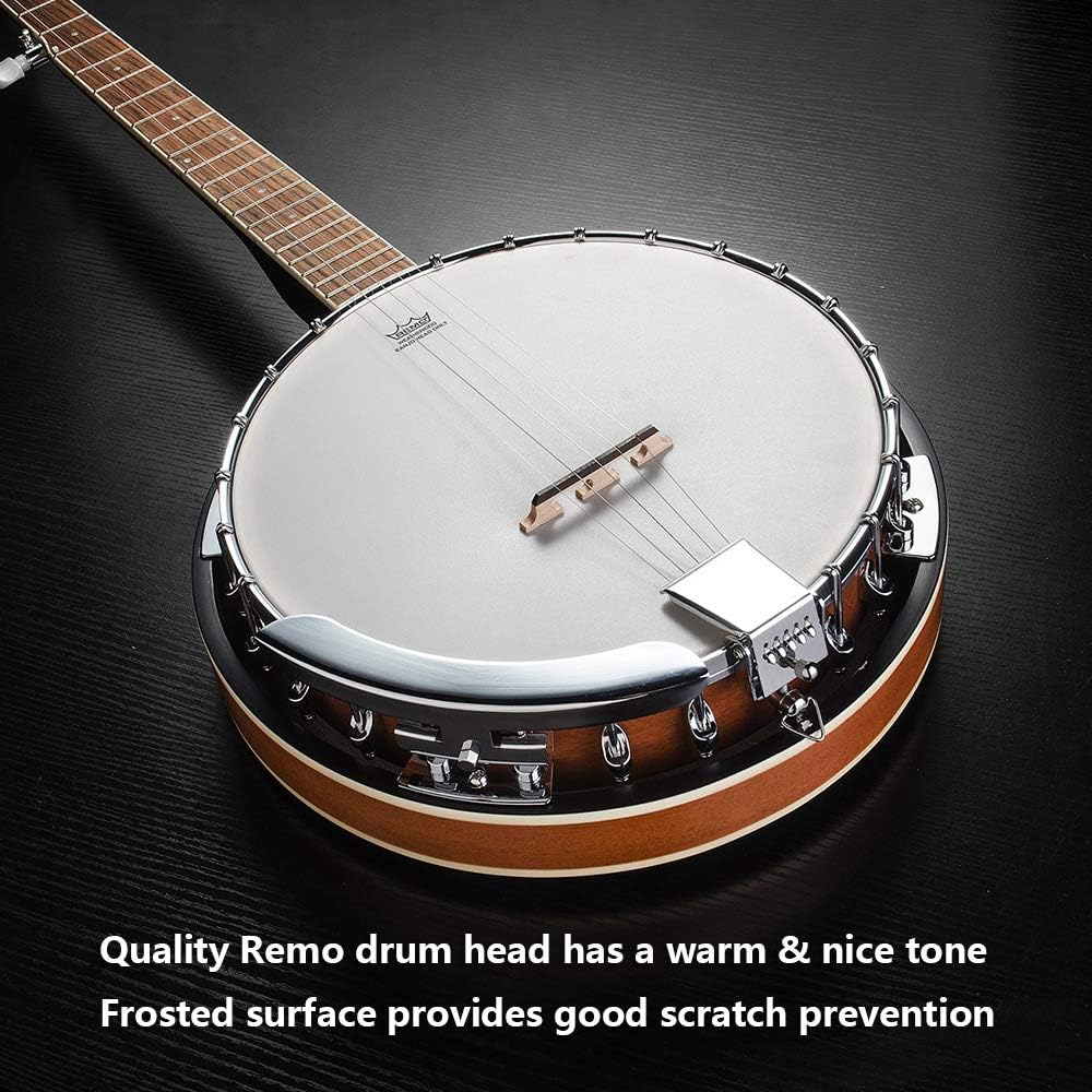 Banjo 5 String Full Size Banjos Set with Resonator. Remo Head. Beginner Banjo Kit with Closed Back. Premium Accessories for Adults. Teenager