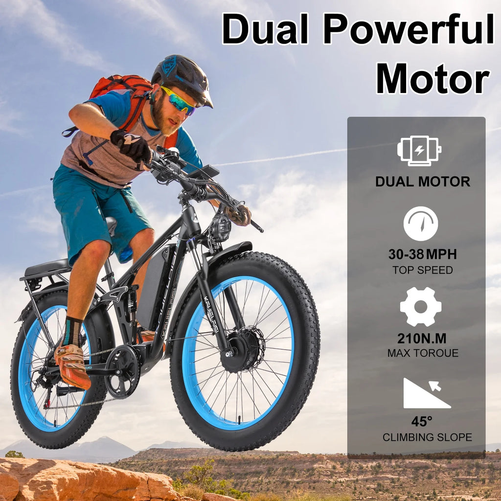 KAIJIELAISI Electric Bike for Adults, AWD Ebikes Dual Motor Peak 6000W, 26'' Fat Tire Bikes with 52V 26AH Battery Hydraulic Brake ​​electric Bicycle, 7 Speed Mountain Ebike UL 2849
