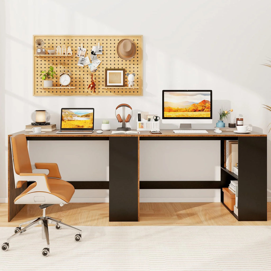 Tangkula 44 Inch Wooden Computer Desk with Bookshelf for Small Space