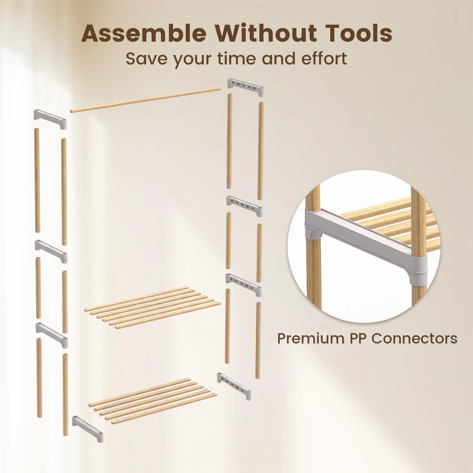 Tangkula Solid Wood Clothes Rack for Hanging Clothes with Hanging Rod & 2 Open Shelves