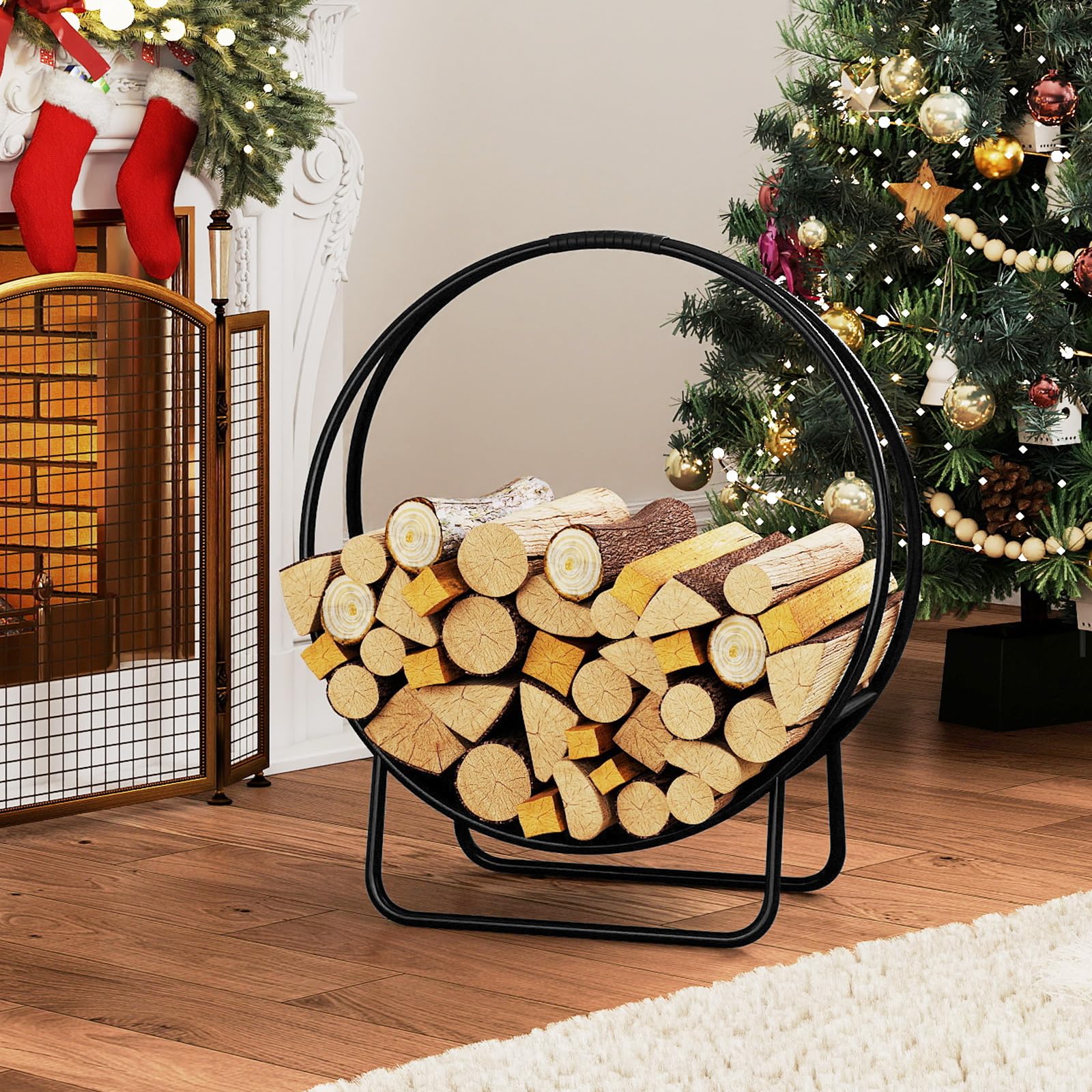 Tangkula 20" Round Heavy-duty Metal Curved Log Rack with U shaped Stand