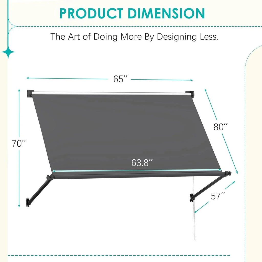 AECOJOY Retractable Awning, 65"x80" Manual Outdoor Awnings for Door Entrance, Sun Shade Canopy