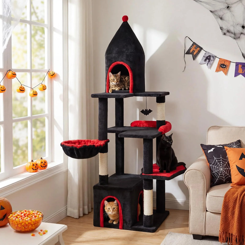 Tangkula Gothic Cat Tree 63 Inch Tall Halloween Cat Tower