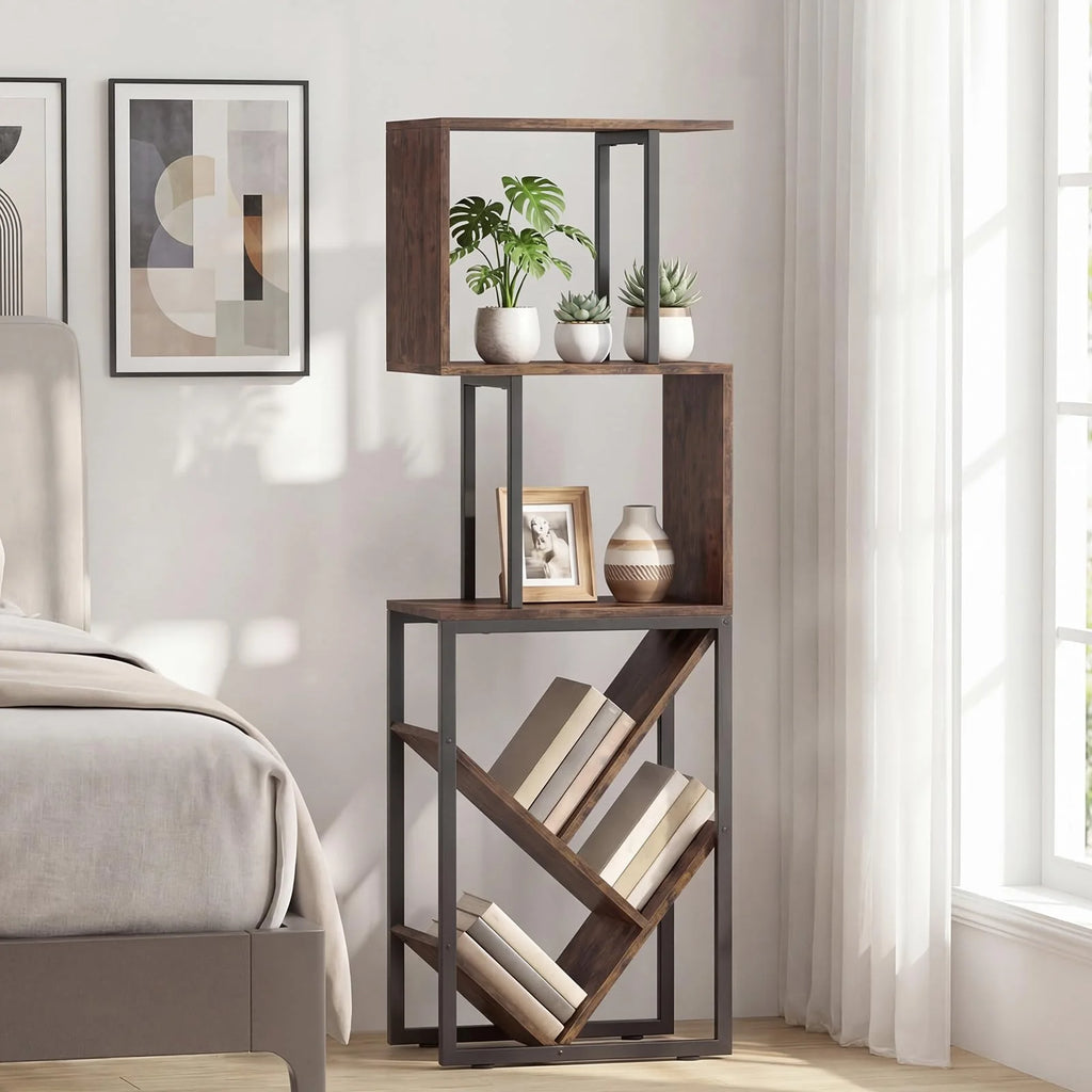 Tangkula 6-Tier Bookshelf Floor Standing S-Shaped Geometric Bookcase(1/2)