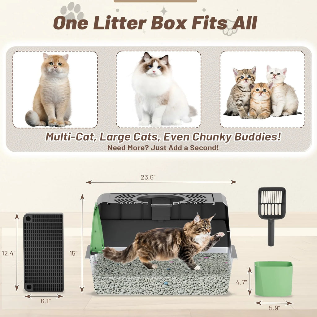 AECOJOY Extra Large Enclosed Stainless Steel Cat Litter Box Enclosure with Lid