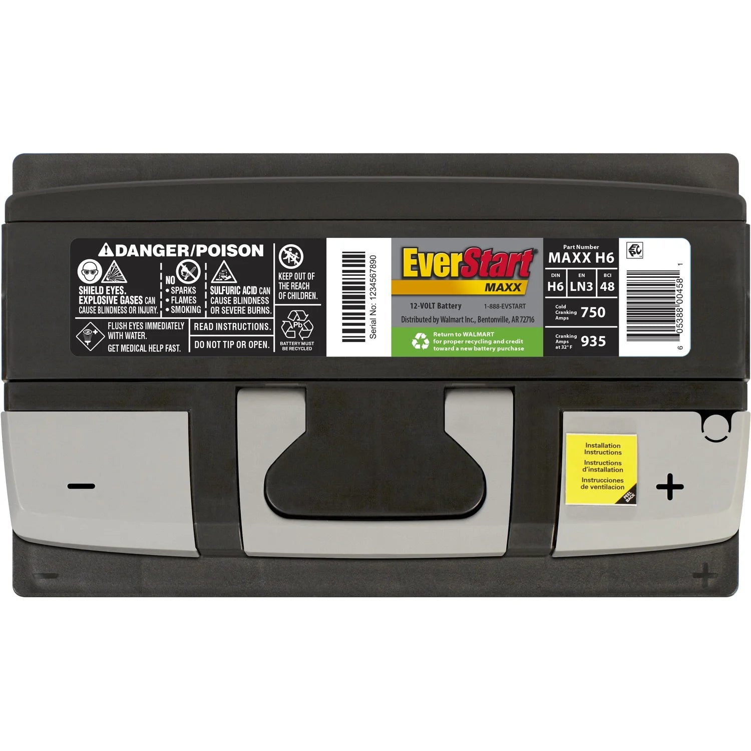 Everstart Maxx Lead Acid Automotive Battery, Group Size H6 / LN3 / 48 12 Volt, 750 CCA 120 RC