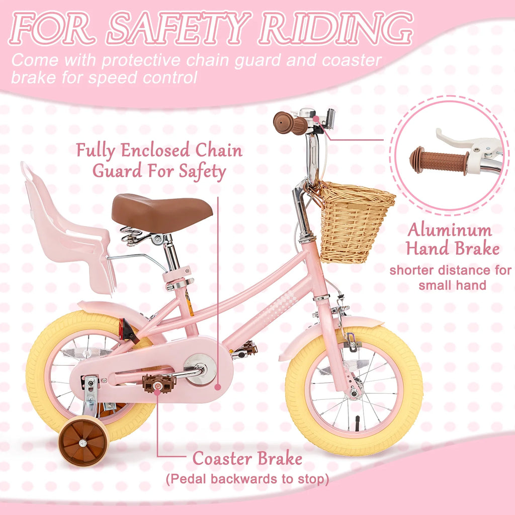 XJD Girls Bike for Toddlers and Kids Ages 2 - 12 Years Old, 12 14 16 in Kids Bike with Training Wheels & Basket, 20 in Girls Bicycle with Handbrake & Kickstand