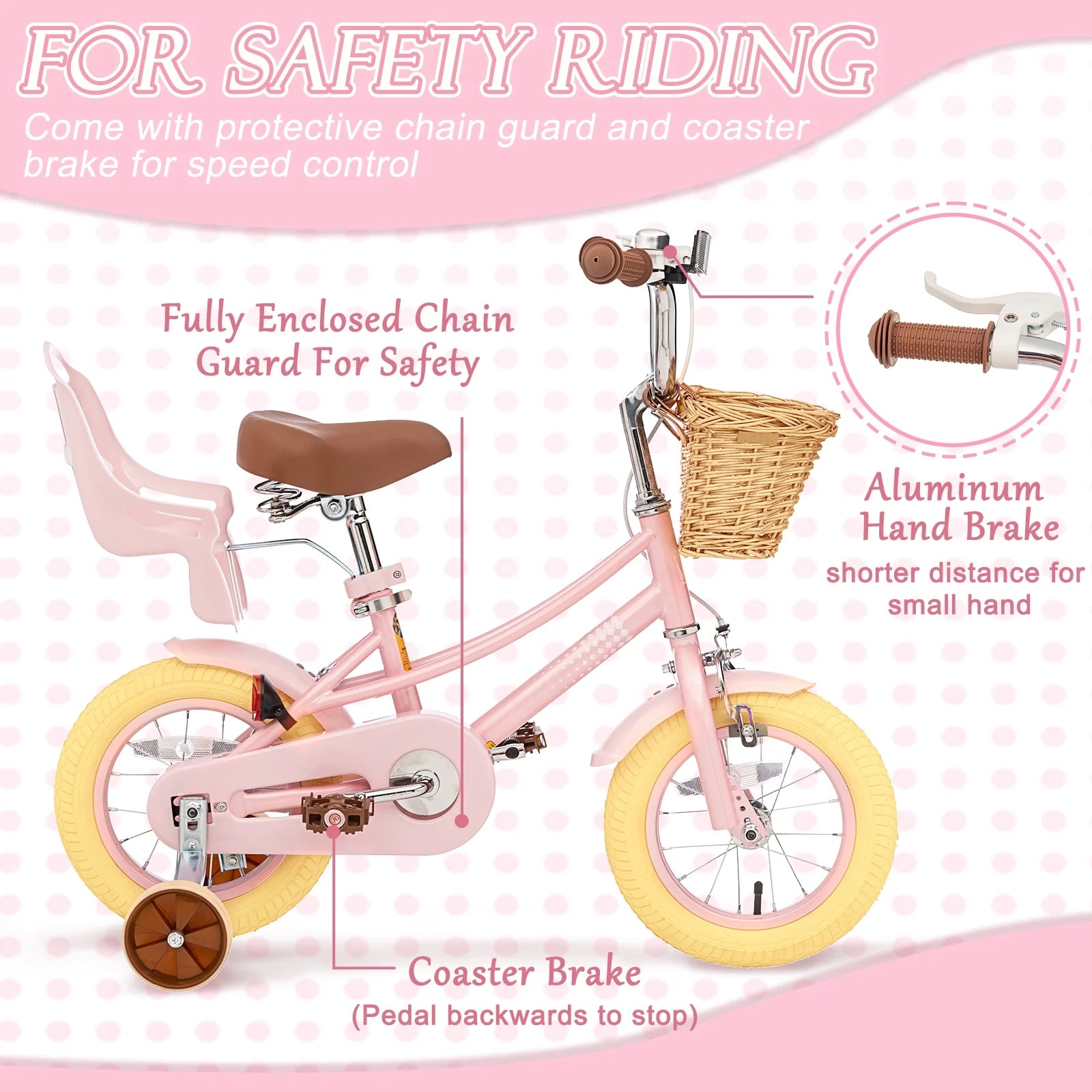 XJD Girls Bike for Toddlers and Kids Ages 2 - 12 Years Old, 12 14 16 in Kids Bike with Training Wheels & Basket, 20 in Girls Bicycle with Handbrake & Kickstand