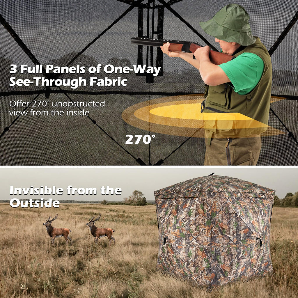 Tangkula 2-3 Person Pop-Up Deer Blind with Resilient Oxford Fabric & Silent Magnetic Door