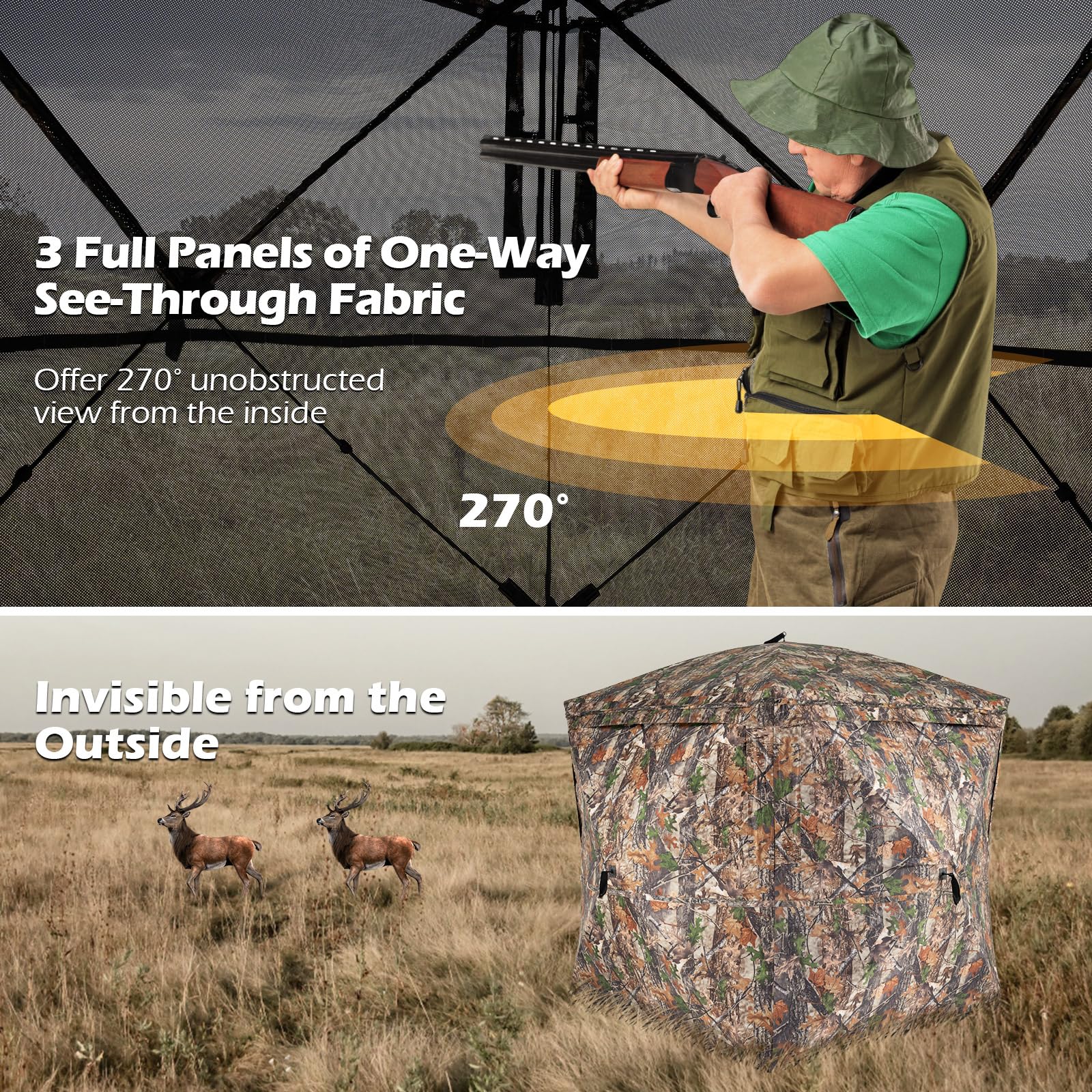 Tangkula 2-3 Person Pop-Up Deer Blind with Resilient Oxford Fabric & Silent Magnetic Door