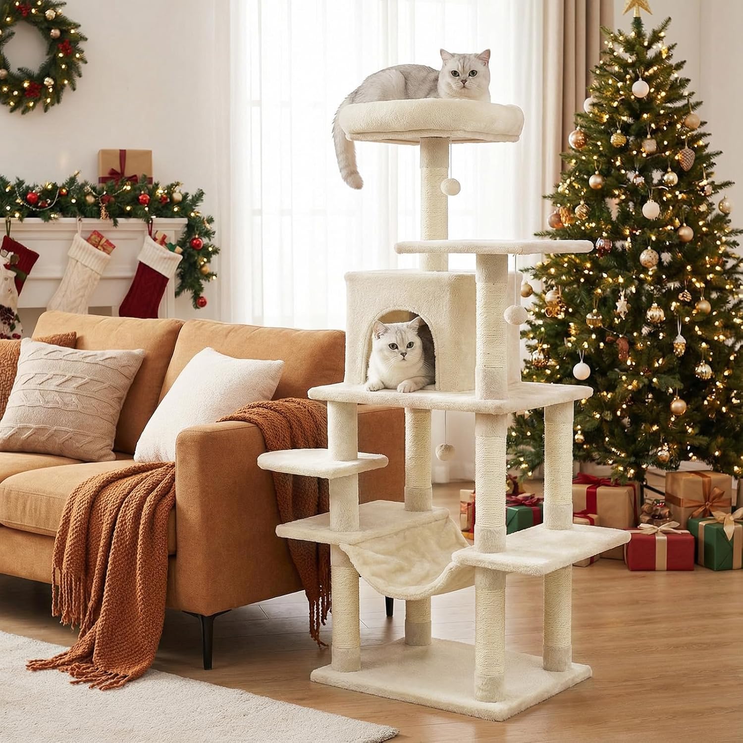 Tangkula 58 Inch Multi-Level Cat Tree Soft Plush Cat Tower with Padded Top Perch