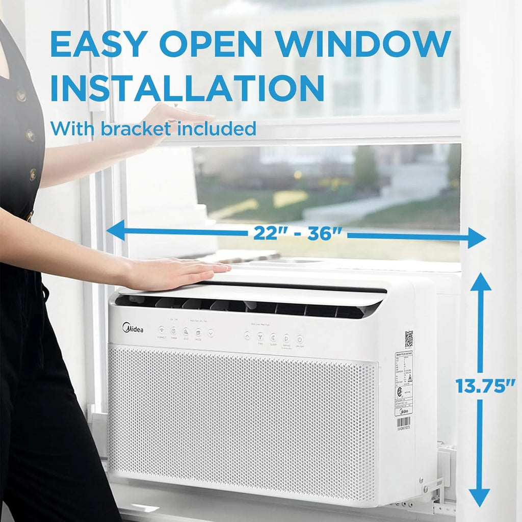 8,000 BTU U-Shaped Smart Inverter Air Conditioner C Cools up to 350 Sq. Ft., Ultra Quiet with Open Window Flexibility, Compatible with Alexa, 35% Energy Savings, Remote Control (Renewed)