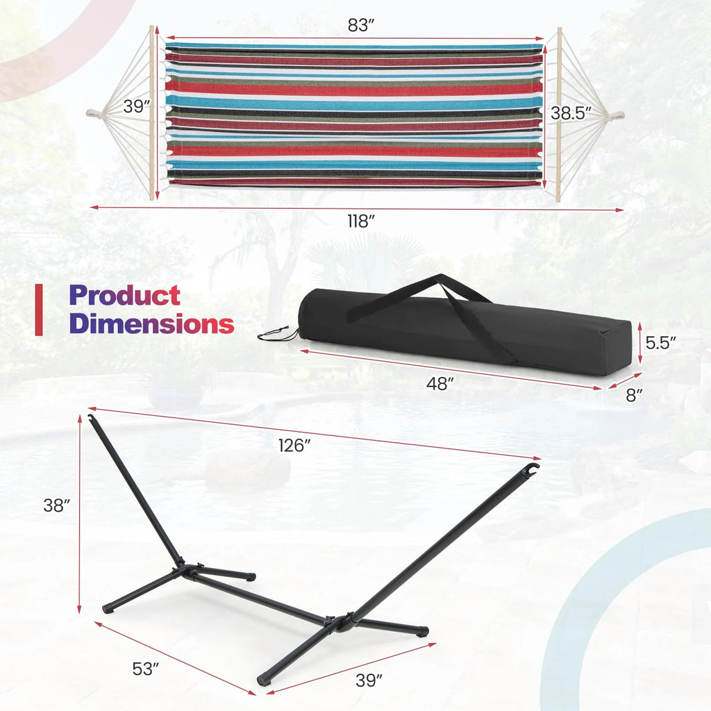 Tangkula Hammock with Stand, 10.5Ft Space Saving Steel Hammock Stand with Cotton Hammock & Carrying Bag