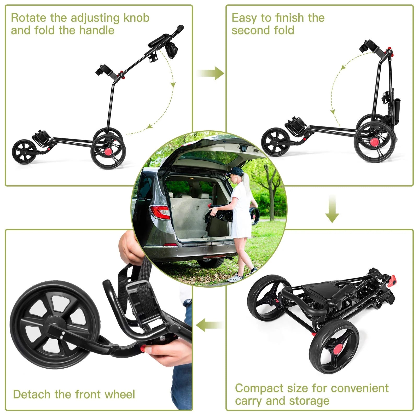 Tangkula Golf Push Cart, Lightweight Collapsible Golf Pull Cart, 3 Wheels Golf Trolley with Foot Brake Umbrella Holder & Cup Holder