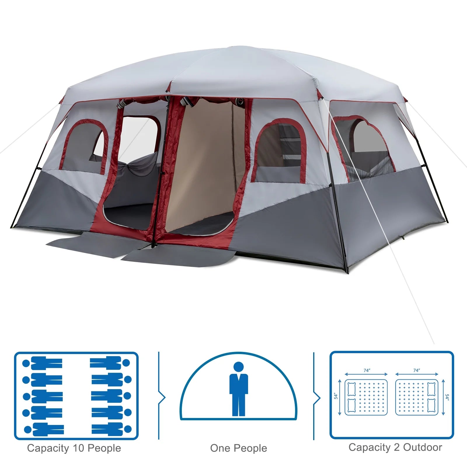 Zimtown 10 Person Tent Large Multi Room Tent for Family Camping Cabin Huge Tent with Carry Bag