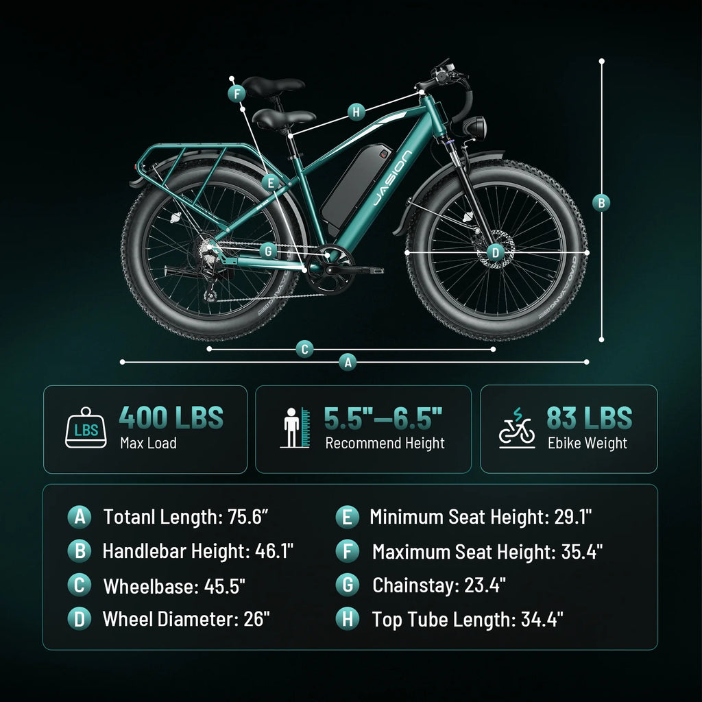 Jasion EB5 MAX Electric Bike for Adults, 750W Electric Mountain Bike with 48V 15ah Battery, 26'' Fat Tire Off - Road Ebike, 28MPH Shimano 7 Speed Bicycle UL2849