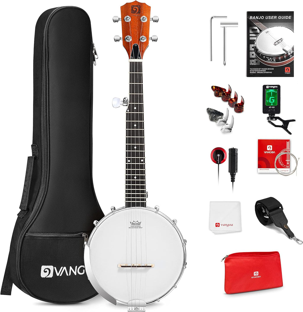 Banjo 5 String Full Size Banjos Set with Resonator. Remo Head. Beginner Banjo Kit with Closed Back. Premium Accessories for Adults. Teenager