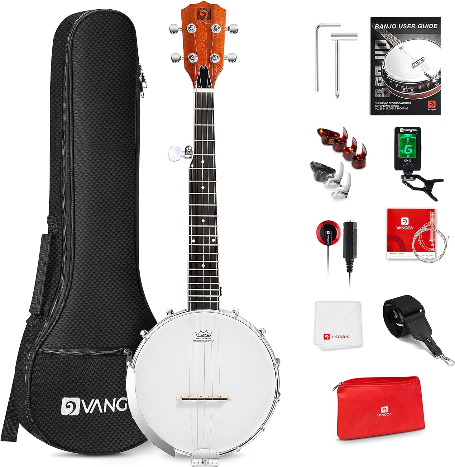 Banjo 5 String Full Size Banjos Set with Resonator. Remo Head. Beginner Banjo Kit with Closed Back. Premium Accessories for Adults. Teenager