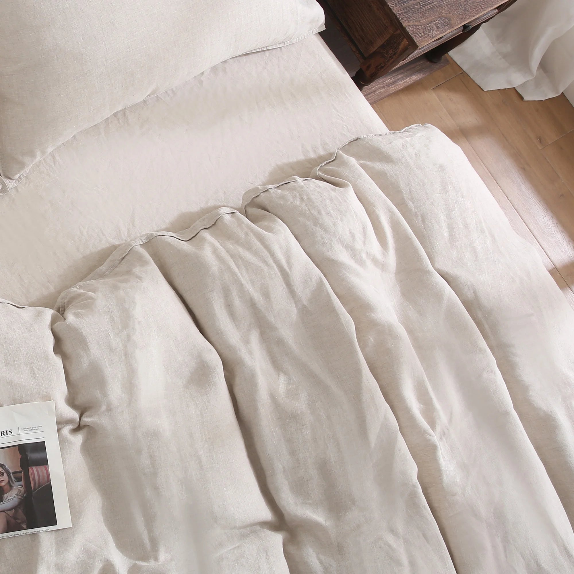 100% Pure Linen Duvet Cover with Button Closure and Corner Ties Soft & Breathable - Natural Full/Queen
