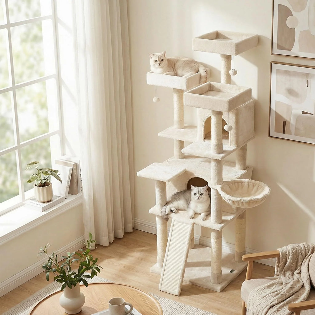 Tangkula 65 Inch Multi-Level Cat Tower with Sisal Scratching Posts & Board