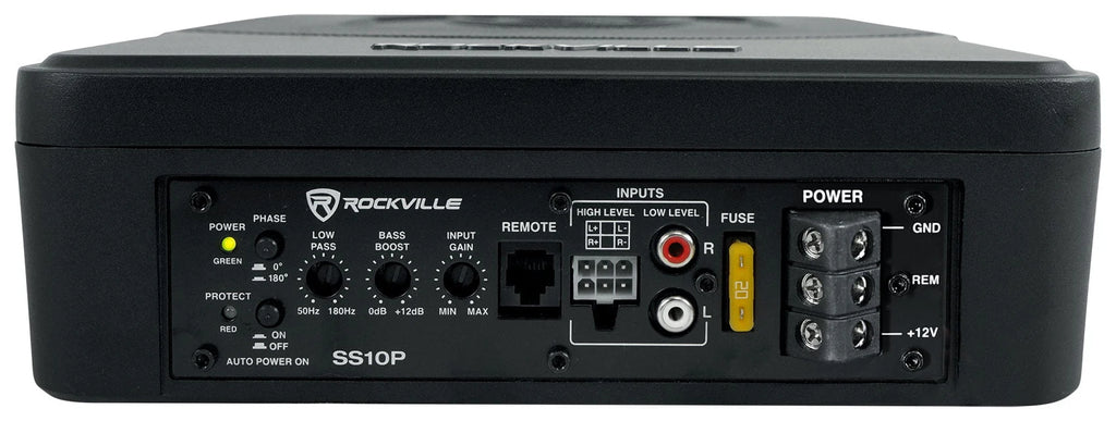 Rockville SS10P 10" 800w Slim Under - Seat Powered Car/Truck Subwoofer Sub+Amp Kit