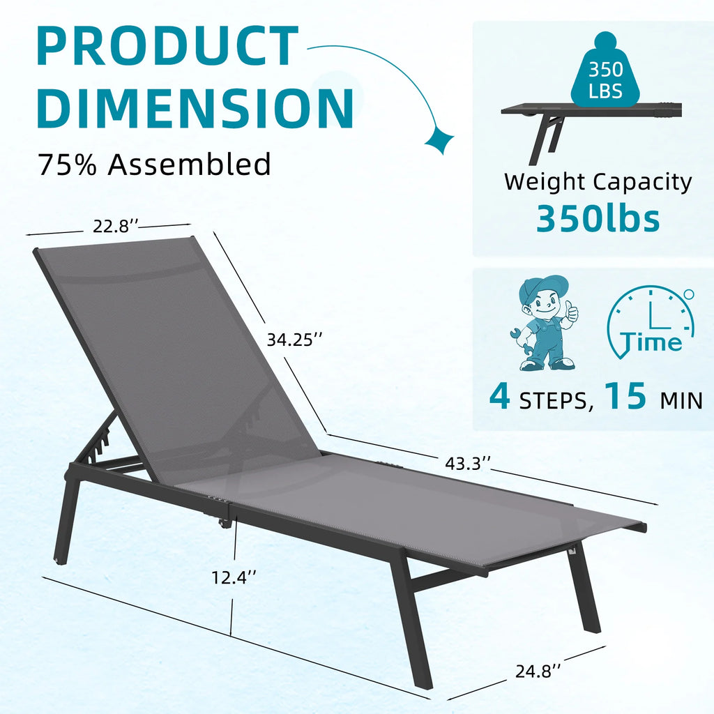 AECOJOY Patio Lounge Chairs, Outdoor Chaise Lounge with Wheels, Dark Grey