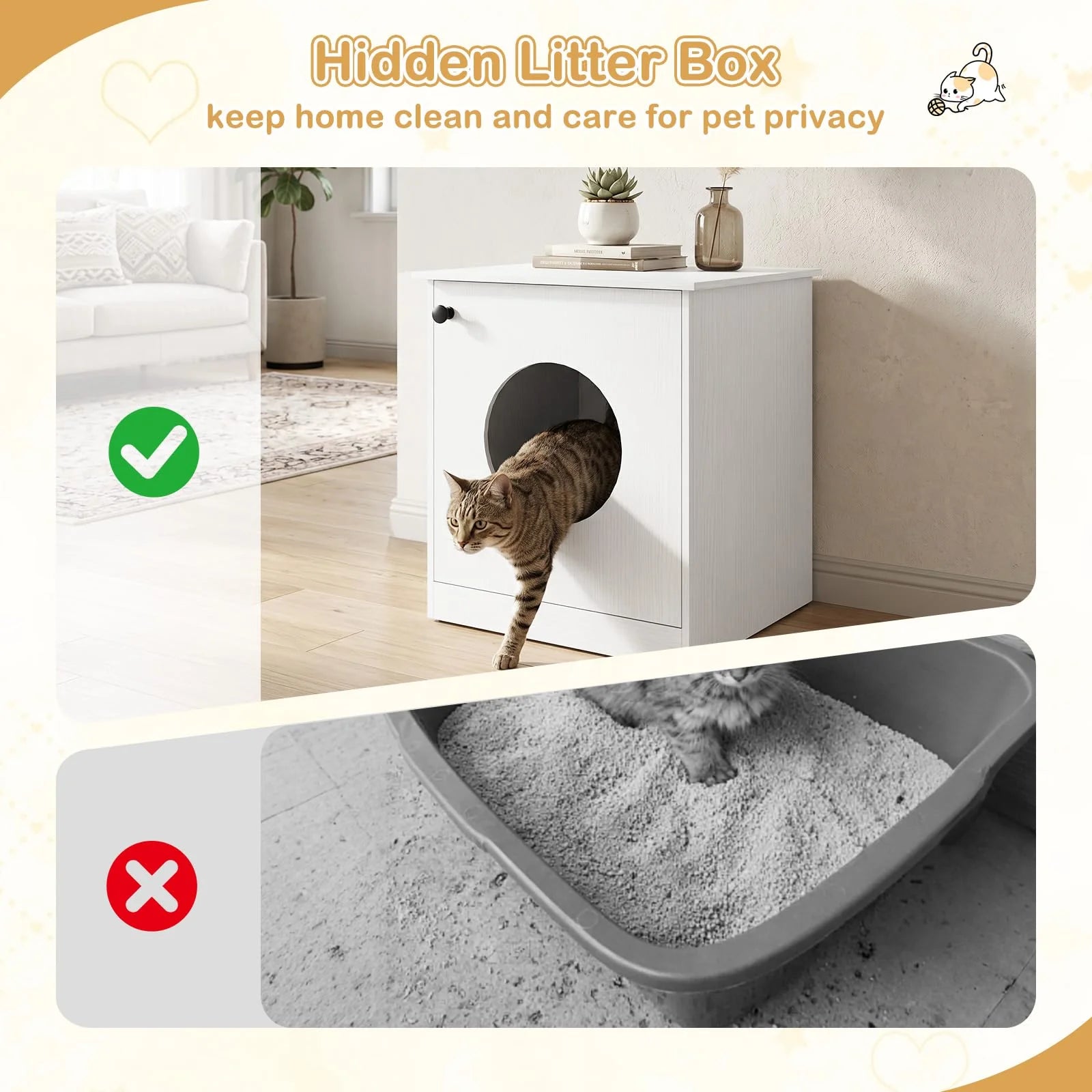 Tangkula 22 Inch Modern Hidden Cat Litter Box Furniture with Front Entry Door