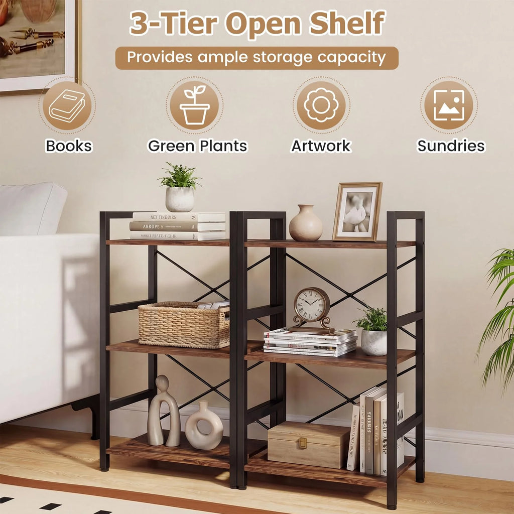 Tangkula 16.5" Width Wooden Open 3-Tier Industrial Bookshelf (1/2)