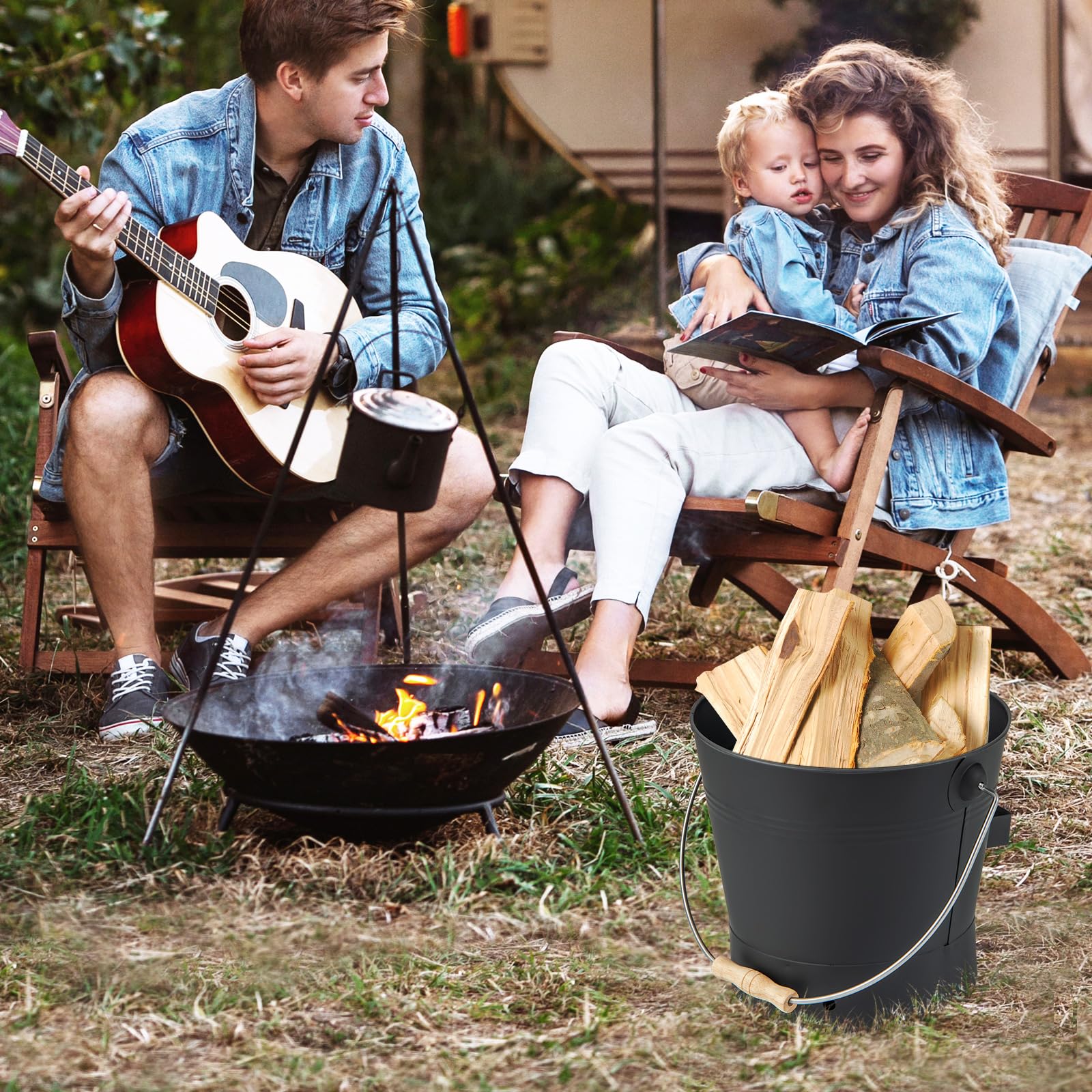 Tangkula Ash Bucket with Lid | 2 Gallon Metal Fireplace Bucket with Handle