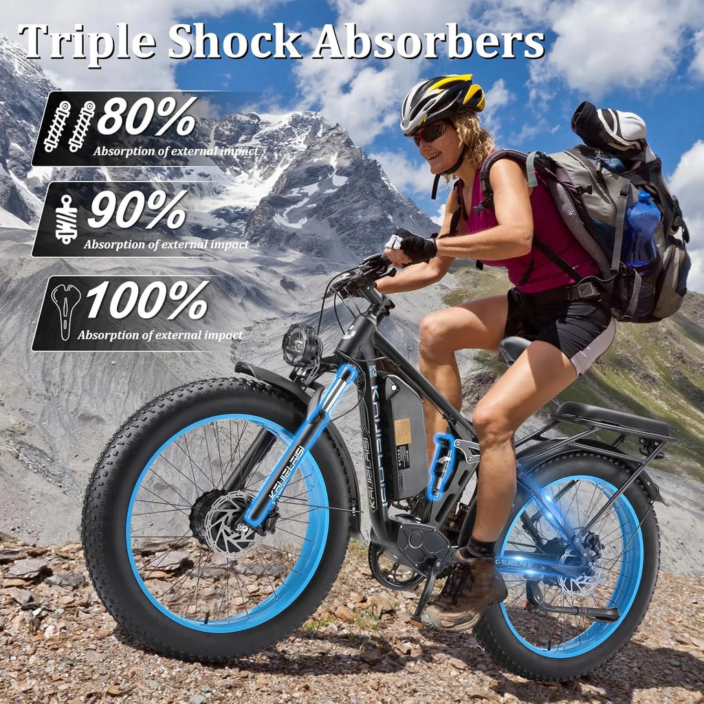 KAIJIELAISI Electric Bike for Adults, AWD Ebikes Dual Motor Peak 6000W, 26'' Fat Tire Bikes with 52V 26AH Battery Hydraulic Brake ​​electric Bicycle, 7 Speed Mountain Ebike UL 2849