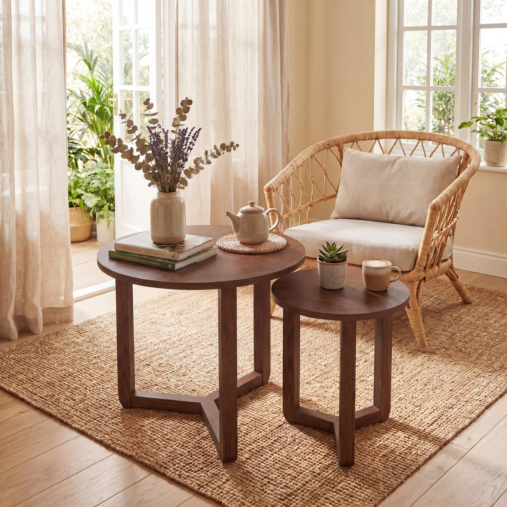 Tangkula Round Nesting Coffee Table Set of 2