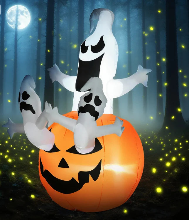 AECOJOY Halloween Inflatables Outdoor Decorations Jack-O-Lantern Pumpkin and Ghosts