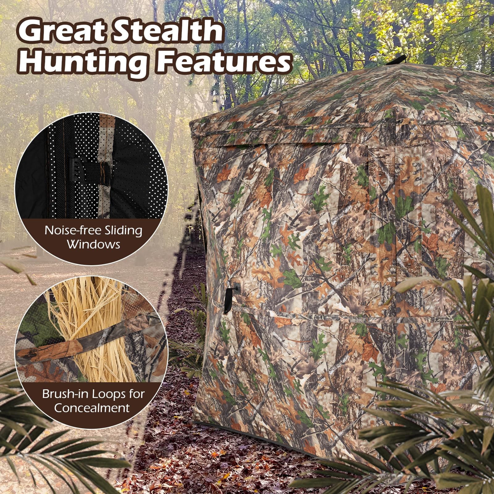 Tangkula 2-3 Person Pop-Up Deer Blind with Resilient Oxford Fabric & Silent Magnetic Door