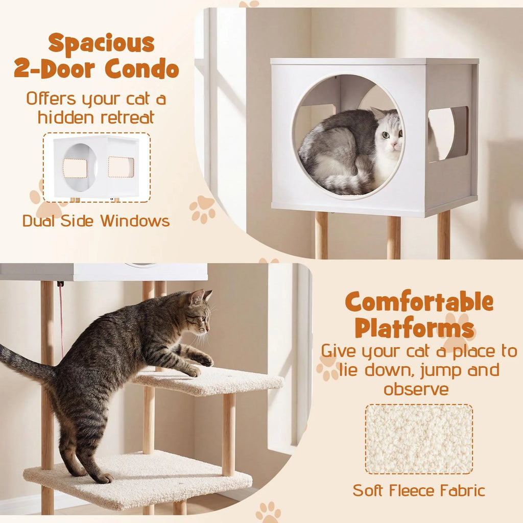 Tangkula 40 Inches Minimalist Wood Cat Tower with Rubber Wood Posts